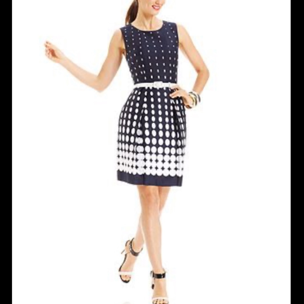Tahari by ASL Sleeveless Dot-Print Belted Dress
